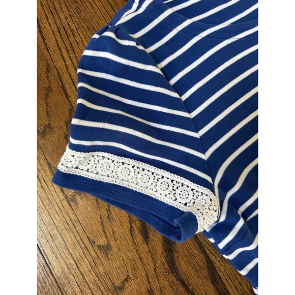 Talbots Blue White Stripe Lace Sleeve 100% Cotton Knee Length Dress Sz XL Petite - Picture 3 of 5